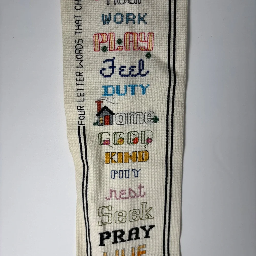 Handmade Cross Stitch Wall Hanging Four Letter Inspirational Words Marilyn Clark